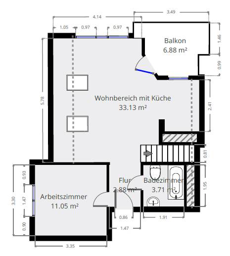 H30 Grundriss Obergeschoss skizziert Maisonettewohnung Bad Soden